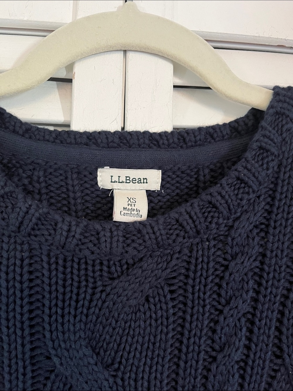 LL Bean Cotton Cable Knit Pullover Sweater Navy Blue Sz Petite XS - Picture 3 of 8